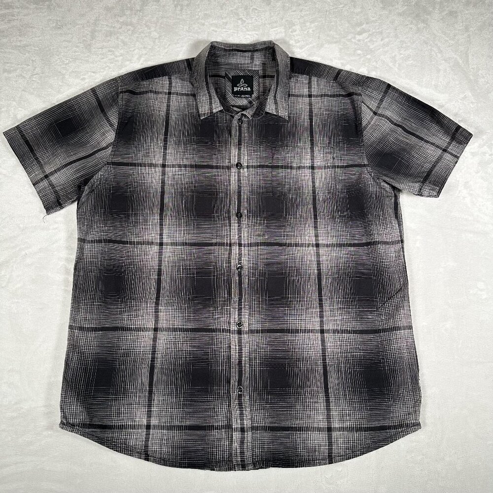 Prana Shirt Men Size XL Plaid Short Sleeve Single Pocket Made in India EUC
